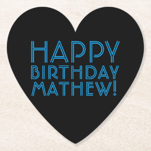 Happy Birthday (ANY NAME) Blue & Black (or diy) Paper Coaster