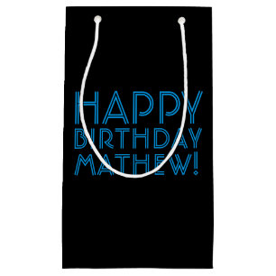 Happy Birthday (ANY NAME) Blue & Black (or diy) Small Gift Bag
