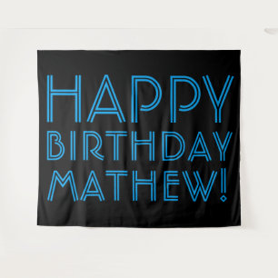 Happy Birthday (ANY NAME) Blue & Black (or diy) Tapestry