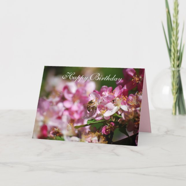 Happy Birthday Apple Blossoms, Honey Bee Card (Front)
