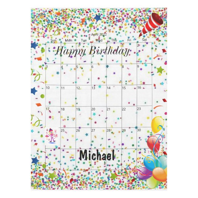 Happy Birthday April 2022 Tablecloth  (Front)