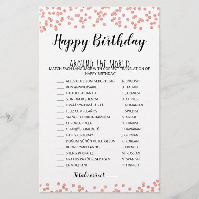 Happy Birthday around the world Birthday Game (Front)