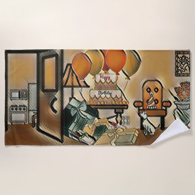 Happy Birthday Art Beach Towel (Front)