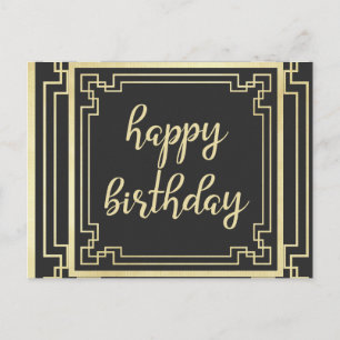 Happy Birthday Art Deco Gold Holiday Postcard