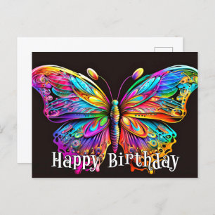 Happy Birthday Artistic Butterfly Design Postcard