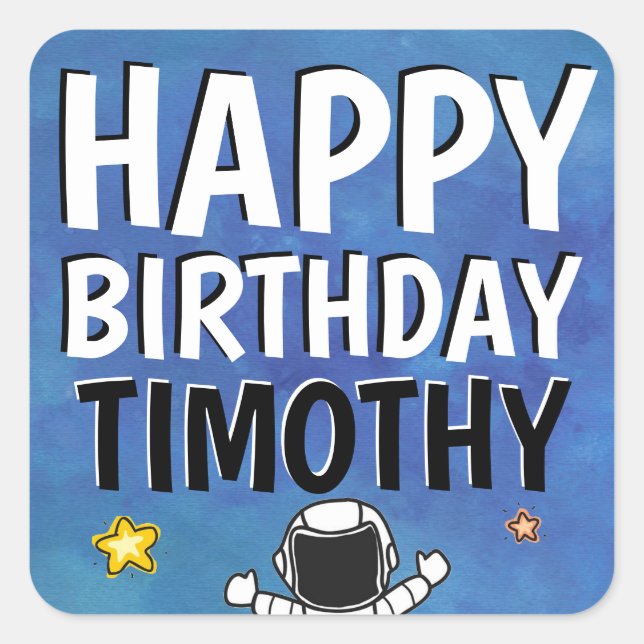 Happy Birthday Astronaut Outer Space Party Blue  Square Sticker (Front)