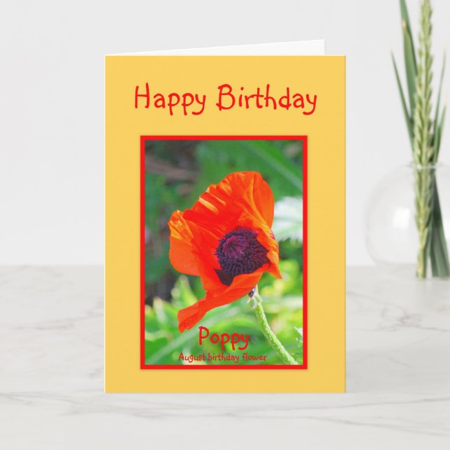 Happy Birthday August Birthday Poppy Card (Front)
