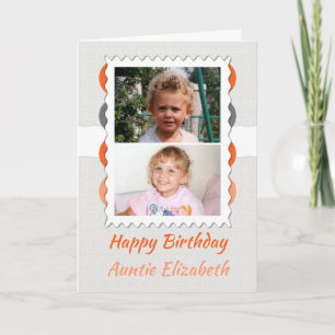 Happy Birthday Auntie gray and orange photo Card