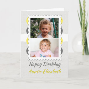 Happy Birthday Auntie grey and yellow photo Card