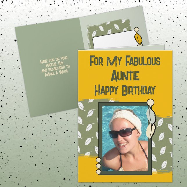 Happy Birthday auntie photo green yellow Card (Creator Uploaded)