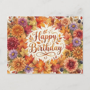 Happy birthday. Autumn flowers.  Postcard