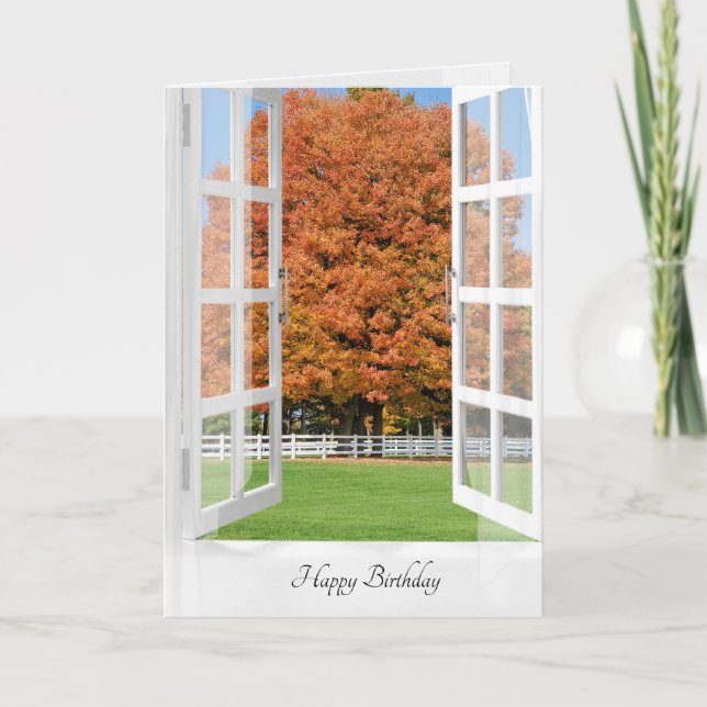 Happy Birthday Autumn Oak in window Card (Front)