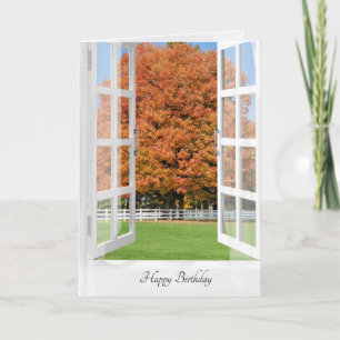 Happy Birthday Autumn Oak in window Card