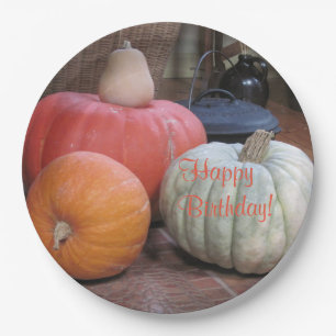 Happy Birthday Autumn Theme Paper Plate