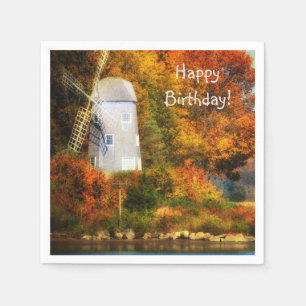 Happy Birthday Autumn Windmill  Napkin