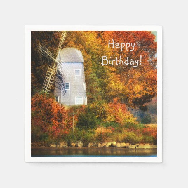 Happy Birthday Autumn Windmill  Napkin (Front)