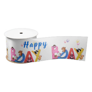 Happy Birthday - Baby Bears Party Celebration Fun Satin Ribbon