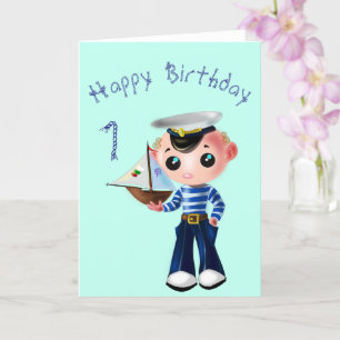 Happy Birthday Baby Card with Cute Sailor