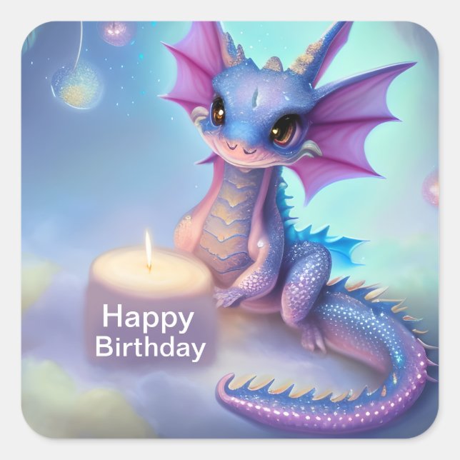Happy Birthday Baby Dragon Square Sticker (Front)