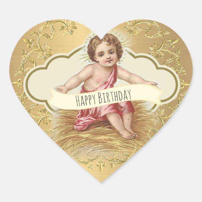 Happy Birthday Baby Jesus Celebration Heart Sticker (Front)