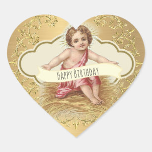Happy Birthday Baby Jesus Celebration Heart Sticker