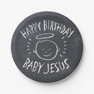 Happy Birthday Baby Jesus Christmas Chalkboard Paper Plate