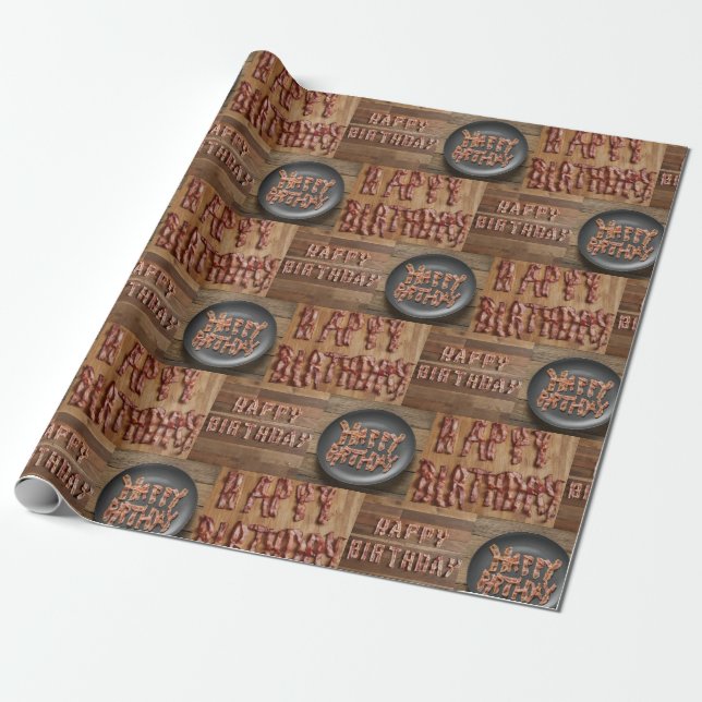 Happy Birthday Bacon Gift Paper, Bacon, His, Hers Wrapping Paper (Unrolled)