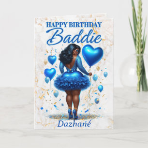 Happy Birthday Baddie Sparkling Blue Glam Card