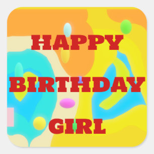 Happy Birthday bags of fun colours yellow and oran Square Sticker