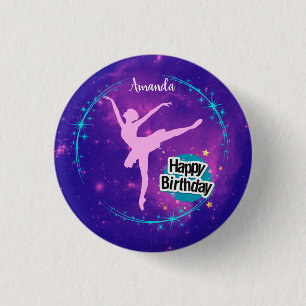 Happy Birthday Ballerina Galaxy Personalised  3 Cm Round Badge