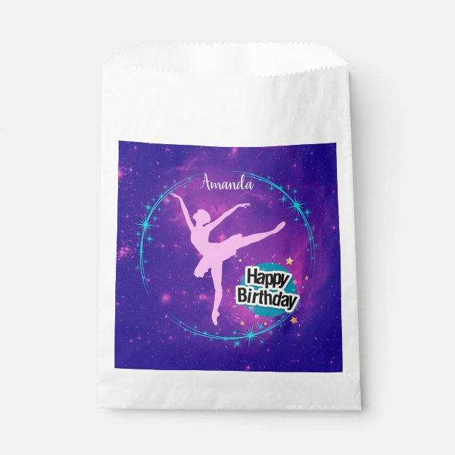 Happy Birthday Ballerina Galaxy Personalised  Favour Bag (Front)
