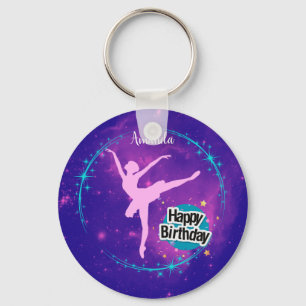 Happy Birthday Ballerina Galaxy Personalised  Key Ring