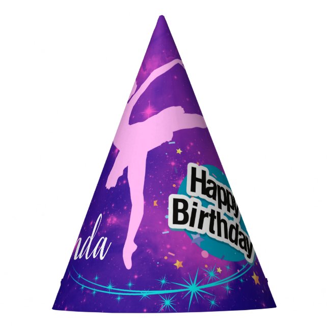 Happy Birthday Ballerina Galaxy Personalised Party Hat (Front)
