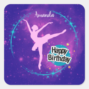 Happy Birthday Ballerina Galaxy Personalised  Square Sticker