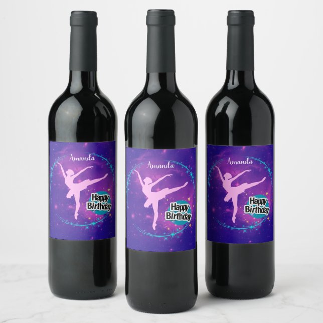 Happy Birthday Ballerina Galaxy Personalised Wine Label (Bottles)