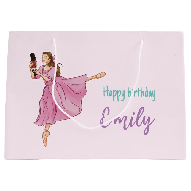 Happy Birthday - Ballerina Nutcracker with Name Large Gift Bag (Front)