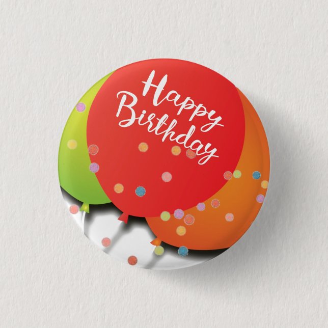 Happy Birthday Balloon and Confetti Celebration 3 Cm Round Badge (Front)