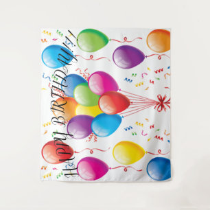 Happy Birthday Balloon Backdrop & Banner Tapestry