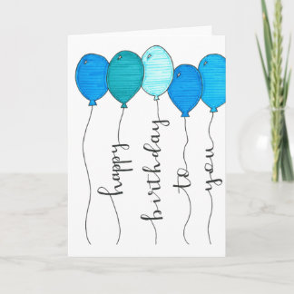 happy birthday balloon calligraphy blue hand write card