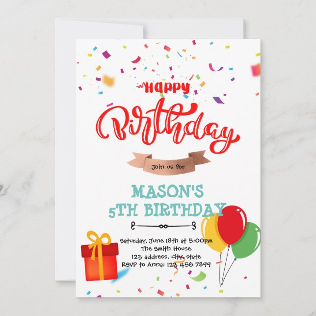 Happy birthday balloon confetti bunting card (Front)
