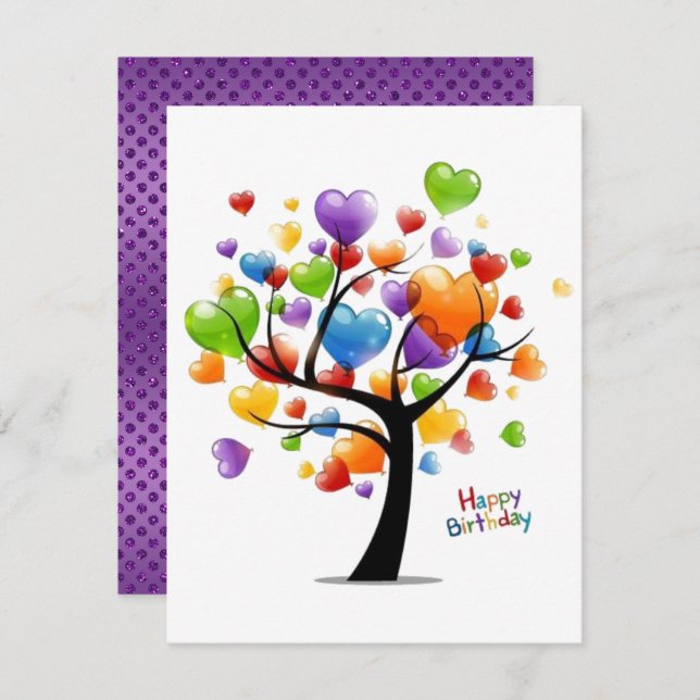 Happy Birthday Balloon Heart Tree Card (Front/Back)