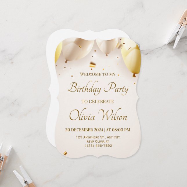 Happy Birthday Balloon Invite – Bright & Cheerful (Front/Back In Situ)