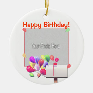 Happy Birthday Balloon Mail (photo frame) Ceramic Ornament