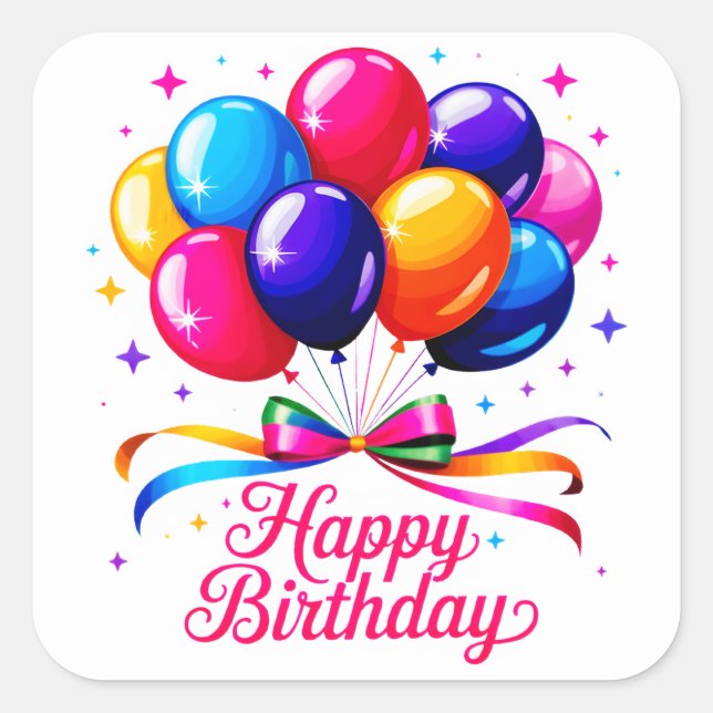 Happy Birthday Balloon Square Sticker (Front)