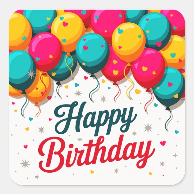 Happy Birthday Balloon Square Sticker (Front)