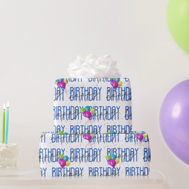 Happy Birthday Balloons and Confetti   Wrapping Paper (Party Gifts)