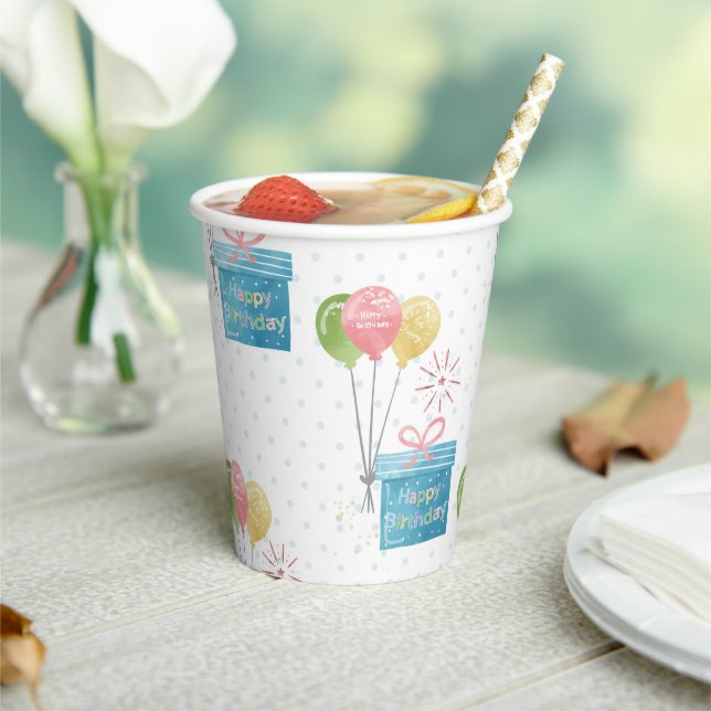 Happy Birthday Balloons and Gift Box Paper Cups (Insitu)