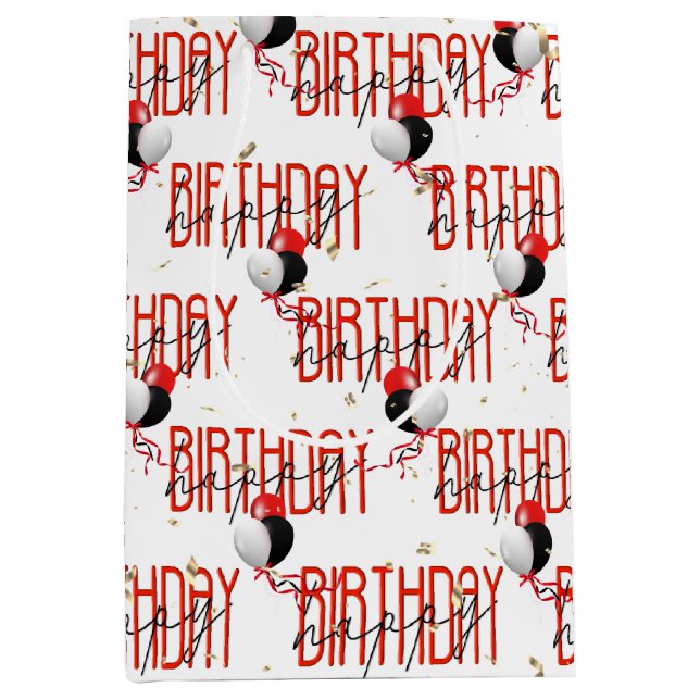 Happy Birthday Balloons and Gold Confetti Medium Gift Bag (Front)