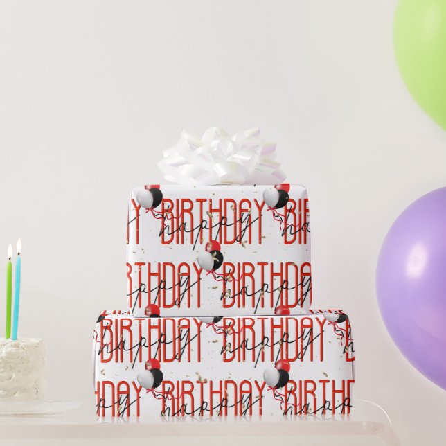 Happy Birthday Balloons and Gold Confetti Wrapping Paper (Party Gifts)