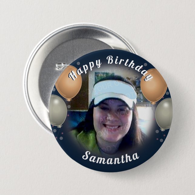 Happy Birthday Balloons and Photo Button (Front & Back)